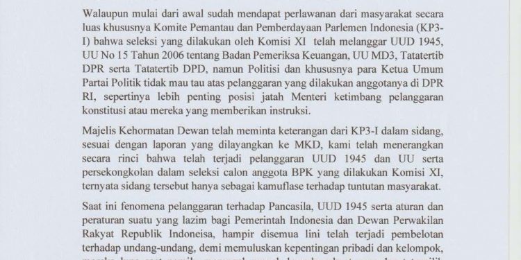 Press Release Pemilihan Calon Anggota BPK