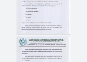 Ucapan terima kasih KP3-I kepada WHO, atas tanggapan dari kedua surat yang telah kami kirimkan sebelumnya
